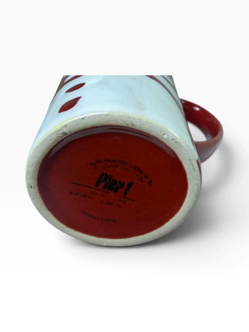 Pier 1 Snowman Christmas Mugs Set of 3 Hand Painted Red Holiday Stoneware